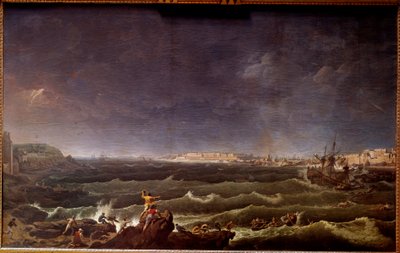 Saint Malo limanında fırtına Karl Hackert (1740-1800) tarafından tablo 18. yüzyıl Paris, Musee de la Marine by Karl Ludwig Hackert