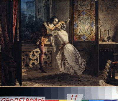 Romeo ve Juliet (Romeo ve Juliet). Gizli bir randevuda bir kadın bulmak için balkona tırmanan bir adam. Karl Pavlovich Briullov