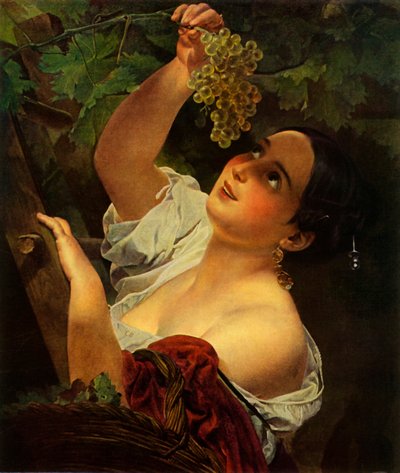 İtalyan Öğlen, İtalyan Kız Üzüm Toplama by Karl Pavlovich Bryullov