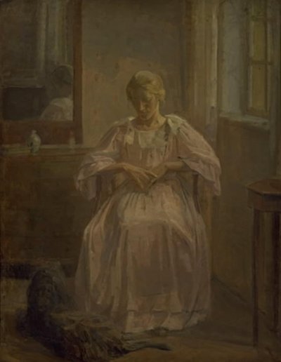 Genç bir kız, Sophie Lofthus, köpeğiyle by Karl Schou