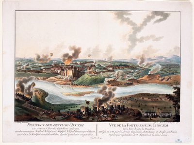 Khotyn Kuşatması (Chocim, Chotyn, Hotin, Choczim ou Khotine, Ukrayna) 1788 - Schuetz, Carl (1745-1800) - 1788 - Bakır gravür, sulu boya - 36,6x48,3 - Özel Koleksiyon by Karl von (after) Schutz