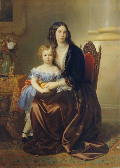 Leonie Kontes Lanckorońska, kızlık soyadı Kontes Potocka, oğlu Karl ile by Karl von Blaas