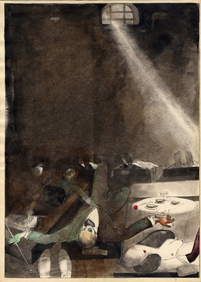 ""Le the de cinq heures a la morgue"" (Morgda Beş Çayı) Gravure de Karlis Padegs (1911-1940) - 1935 Dim 34x24 cm Cumhuriyet Letonya Devlet Sanat Müzesi, Riga Lettonie by Karlis Padegs