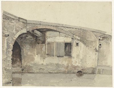 Rıhtımın altında bir ev veya mahzen pencereleri olan eski köprü by Kasparus Karsen