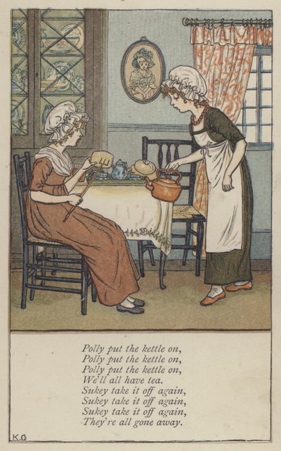 Polly su ısıtıcısını üzerine koydu (renkli taş) by Kate (after) Greenaway