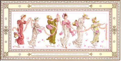 Boynunda sarı bir eşarp olan bir çocuğun Viktorya dönemine ait bir tebrik kartı, 1880 dolayları by Kate Greenaway