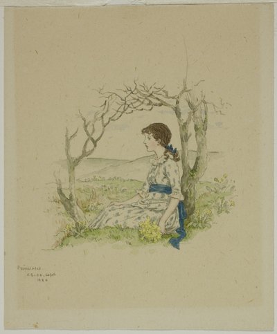 Çuha çiçeği ile oturan kız by Kate Greenaway