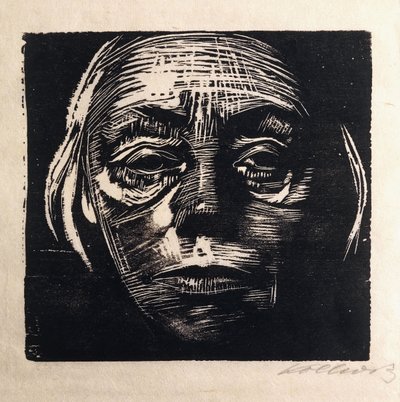 Tam yüz otoportre; Önden otoportre, 1923 by Käthe Kollwitz