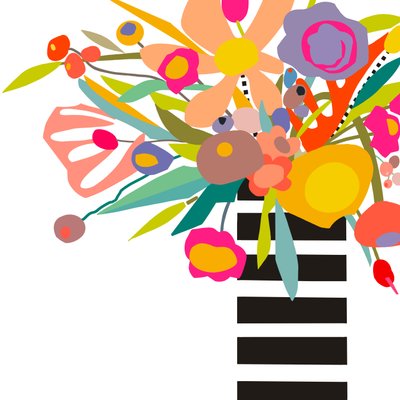 Çiçekler ve çizgiler 2, 2024 (ahşap panel üzerine orijinal kolajdan dijital illüstrasyon) by Kathy Dunaway