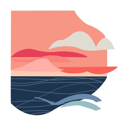 Indigo okyanusu, 2023 (orijinal kağıt kolajından dijital illüstrasyon) by Kathy Dunaway