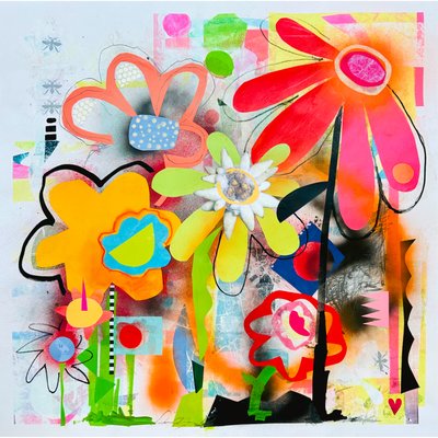 floral symphony, 2025 (kağıt üzerine karışık teknik) by Kathy Dunaway