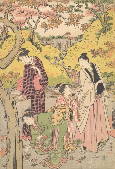 Piknik Partisinde Bir Genç Adam, İki Genç Kadın ve Bir Kız, yaklaşık. 1789. by Katsukawa Shuncho
