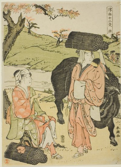 Öküz (Ushi), "Yüzen Dünyanın On İki Saati (Ukiyo juni shi)" dizisinden by Katsukawa Shuncho