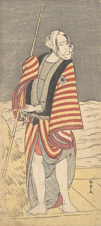 Bir mavnanın güvertesinde duran bir kayıkçı olarak ikinci Ichikawa komazo, yak. 1793 by Katsukawa Shun
