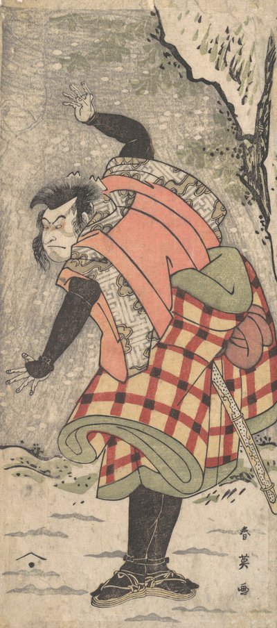 Kar Fırtınasında Uçurumun Eteğinde Duran Kyokaku Olarak Tanımlanamayan Oyuncu, yaklaşık. 1793. by Katsukawa Shun
