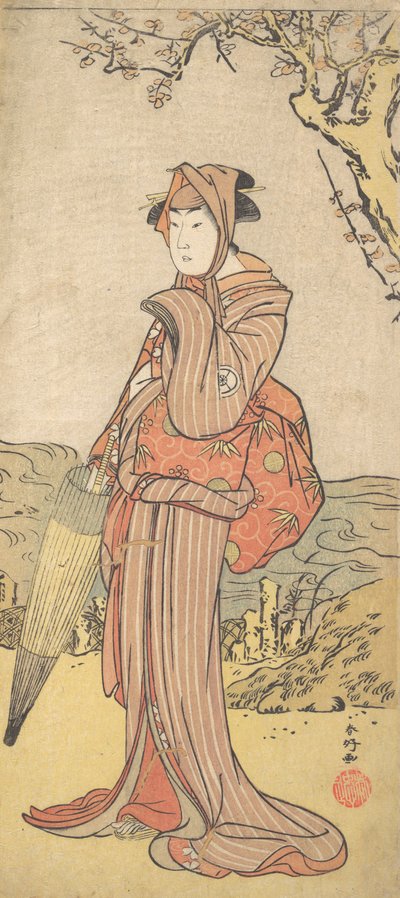 Bir Erik Ağacının Altında Duran Bir Kadın olarak Iwai Kiyotaro, ca. 1788. by Katsukawa Shunko