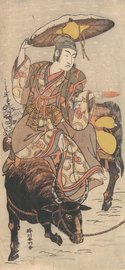 Aktör Matsumoto Koshiro IV, Kar Fırtınasında Bullock Üzerinde, yaklaşık. 1790. by Katsukawa Shunko