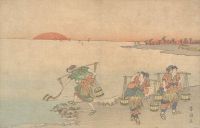 Kıyıda Üç Su Taşıyıcı, 18. yüzyılın sonlarında. by Katsukawa Shunko