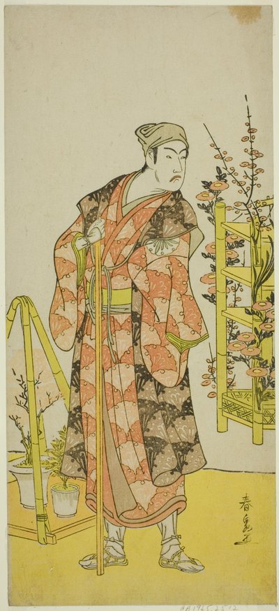 Oyuncu Matsumoto Koshiro IV, Mukashi Otoko Yuki no Hinagata Oyununda Bitki Satıcısı Awashima no Yonosuke rolünde, Ichimura Tiyatrosu