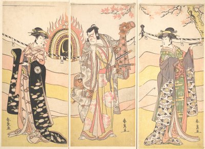 Dini Bir Dans Yapan Güzel Kostümlü Üç Aktör, yakl. 1785. by Katsukawa Shunsen