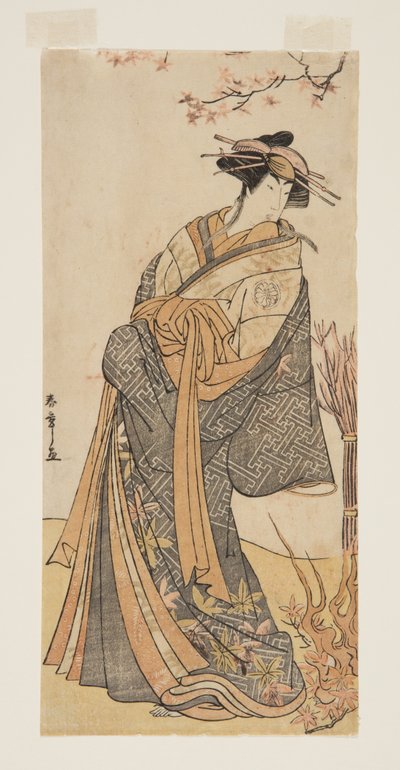 Aktör Segawa Tomisaburo II, Bir Odada Duran Uzun Bir Fahişe Olarak (renkli tahta baskı) by Katsukawa Shunsho