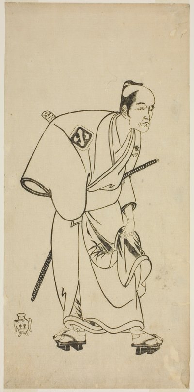 Aktör Arashi Otohachi I, Ayatsuri Kabuki Ogi Oyununda Hotei Ichiemon rolünde, Nakamura Tiyatrosu
