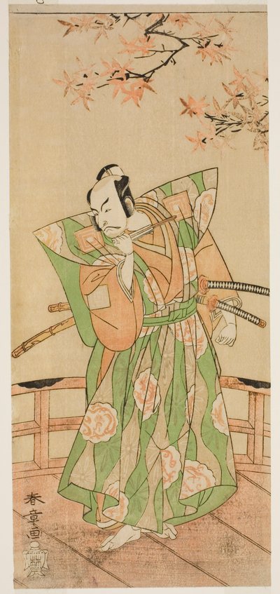 Aktör Ichikawa Danjuro V Momonoi Wakasanosuke Yasuchika olarak (?) Oyunda Kanadehon Chushingura (?), Nakamura Tiyatrosu