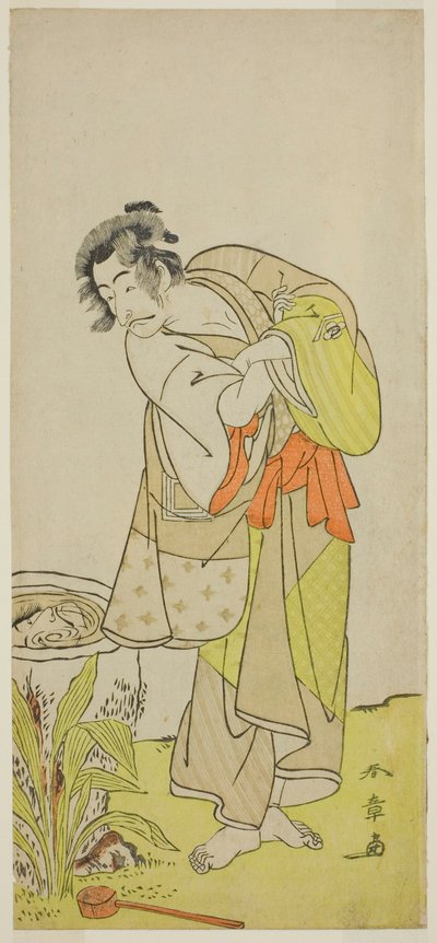 Aktör Ichikawa Danjuro V Soga no Dozaburo olarak (?) Oyunda Shida Yuzuriha Horai Soga (?), Morita Tiyatrosu'nda (?) Gösterilen İlk Ay, 1775 (?) by Katsukawa Shunsho