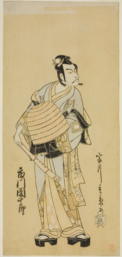 Aktör Ichikawa Danjuro V Soga no Goro olarak Sakai-cho Soga Nendaiki Oyununda Komuso Kılığında, Nakamura Tiyatrosu