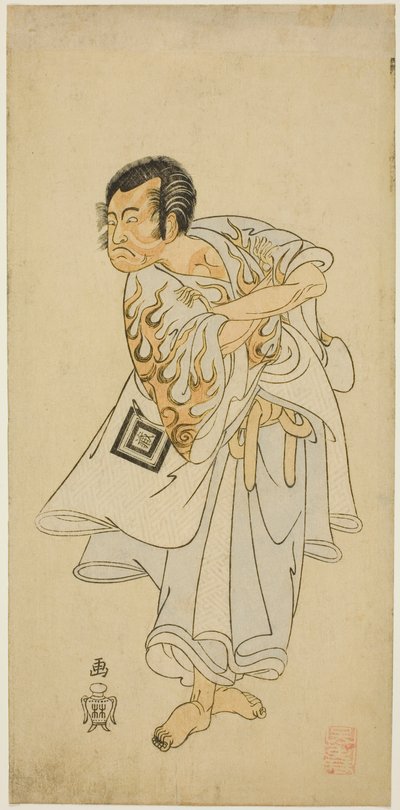Aktör Ichikawa Danzo III, "Narukami" oyununda kutsal keşiş Narukami olarak, üçüncü ayda Morita Tiyatrosu
