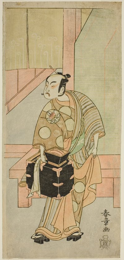 Oyuncu Ichimura Uzaemon IX, Play Fuji no Yuki Kaikei Soga'da Kuaför Komagata Ikkaku rolünde, Ichimura Tiyatrosu'nda İlk Ayda Gösterilen, 1770 by Katsukawa Shunsho