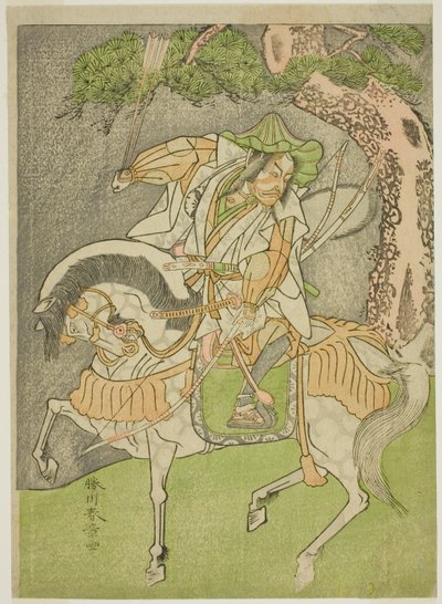Oyuncu Matsumoto Koshiro II, Kagekiyo kılığında Haru wa Soga Akebono-zoshi Oyununda Omi Yawatanosuke kılığına girmiş, Nakamura Tiyatrosu