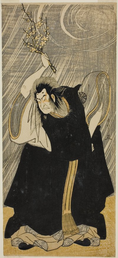 Aktör Nakamura Nakazo I, "Sugawara Denju Tenarai Kagami" oyununda, Kan Shojo'nun bir enkarnasyonu olan gök gürültüsü tanrısı olarak, Morita Tiyatrosu'nda üçüncü ayda, 1780'de sahne aldı. by Katsukawa Shunsho