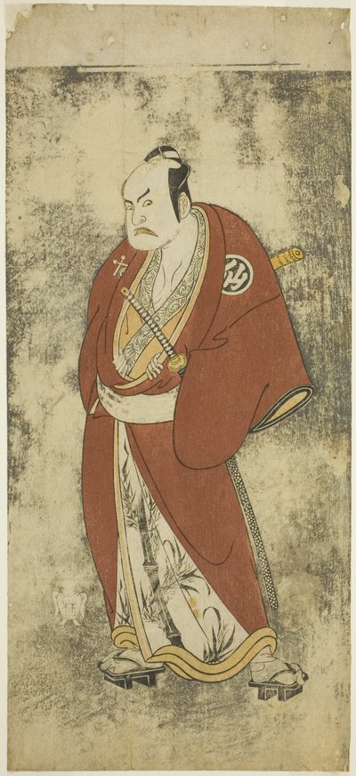 Aktör Nakamura Sukegoro II, Joruri "Gonin Otoko"da (Beş Şövalye Halkından) Kaminari Shokuro rolünde, Ayatsuri Kabuki Ogi'de (Kabuki'de Yelpazede Ustalık) Tek Perde Olarak Oynandı, Yüzyılın Yirminci Gününden Nakamura Tiyatrosu'nda Sahn by Katsukawa Shunsho