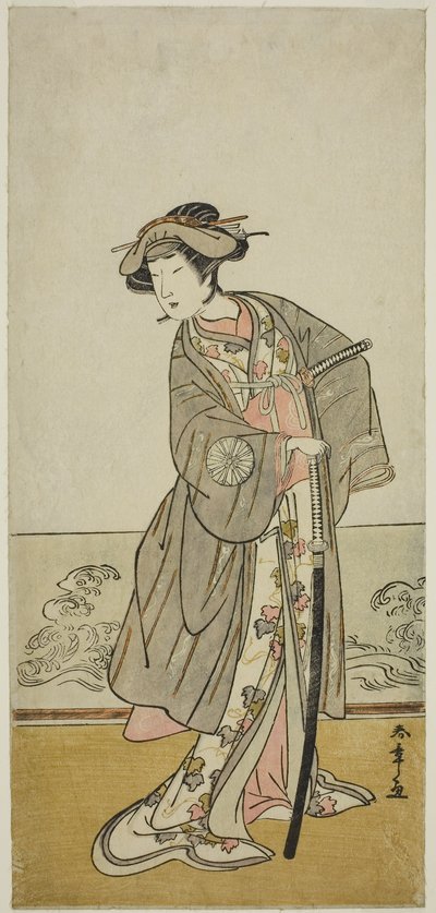 Oyuncu Nakamura Tomijuro I, Wada-gassen Onna Maizuru Oyununda Leydi Hangaku (Hangaku Gozen) rolünde, Yedinci Ayda Nakamura Tiyatrosu'nda Oynandı, c.1777 (renkli tahta baskı; hosoban) by Katsukawa Shunsho