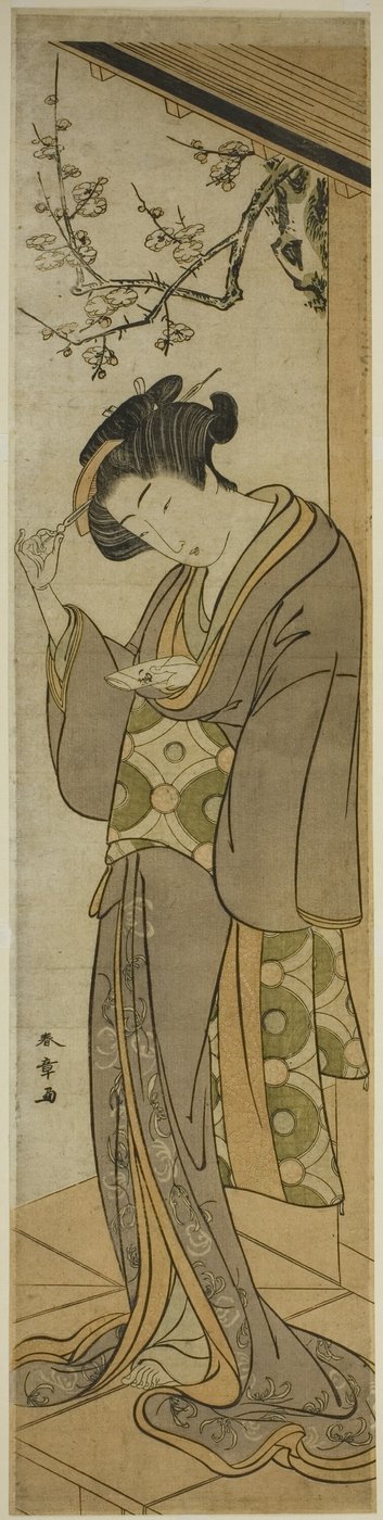 Verandadaki Kadın Bir Mektubu Açmak üzere by Katsukawa Shunsho