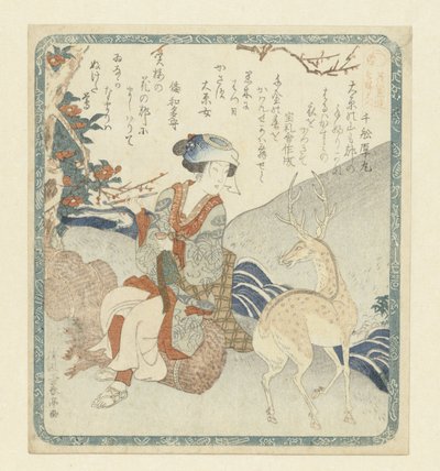 Geyik Tarafından Oturan Kadın by Katsukawa Shuntei