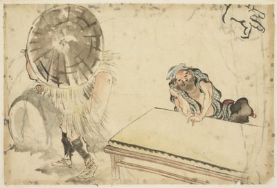 Mochi Yapıcı ve Tatami Yapıcı (iki eskizler), c.1815-1849 (kağıt üzerinde mürekkep ve renk) by Katsushika (school of) Hokusai
