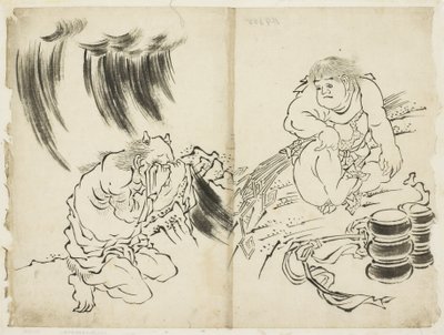 Fırtınanın Kintaro ile Kişileştirilmesi ve Ağlayan Oni, c.1815-1849 (kağıt üzerine mürekkep) by Katsushika (school of) Hokusai