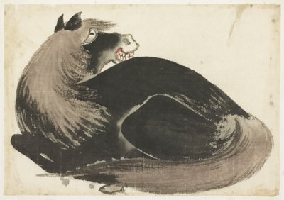 uzanmış at by Katsushika (school of) Hokusai