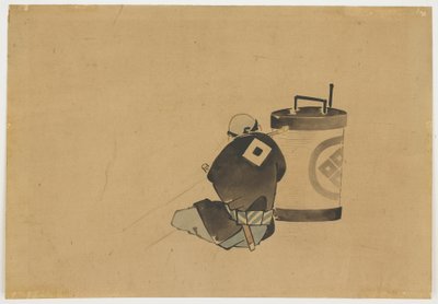 Oturan Refakatçi Lambanın Yanında Sigara İçiyor, ca. 1850 (kağıt üzerinde mürekkep ve renk) by Katsushika (school of) Hokusai
