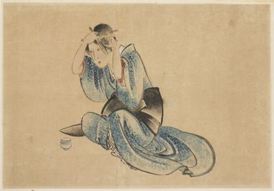 Oturan Bayan Tuvaletinde by Katsushika (school of) Hokusai