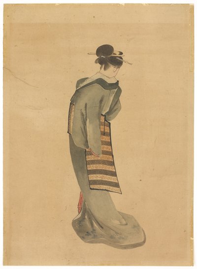 Duran Güzel (arkadan görünüm), c.1850 (kağıt üzerinde mürekkep ve renkli) by Katsushika (school of) Hokusai