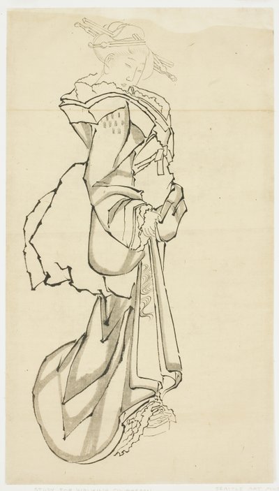Walking Courtesan (çalışma), c.1815-1849 (kağıt üzerine mürekkep by Katsushika (school of) Hokusai
