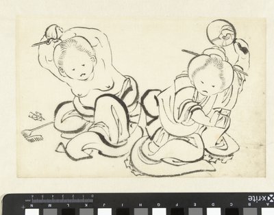 İki kadın saçlarını kestiriyor by attributed to Katsushika Hokusai