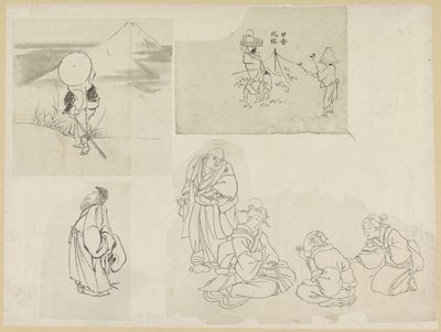 Farklı figürlerle dört sahne by Katsushika Hokusai (possibly)