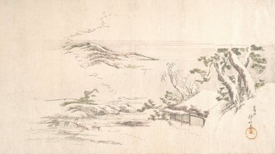 Gri Bulutlu Karla Kaplı Bir Manzara, yaklaşık. 1800. by Katsushika Hokusai