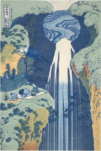 Çeşitli İllerde Şelaleler Turu serisinden Kiso Yolu Üzerindeki Mesafenin Derinlerinde Amida Şelalesi by Katsushika Hokusai