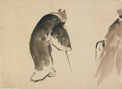 18. yüzyılın sonlarında ve 19. yüzyılın başlarında siyah bir cüppe giymiş yaşlı bir fare. by Katsushika Hokusai
