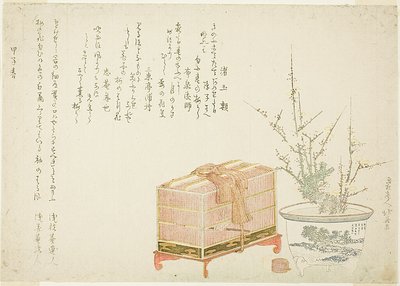 Kuş Kafesi ve Saksı Eriği by Katsushika Hokusai